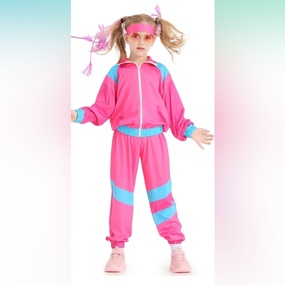 MASSWO 80s Tracksuit Kids Vintage Hip Hop Costume Colorblock Windbreaker Set